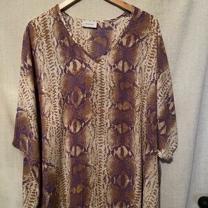 Adrienne V-Neck Snake Print Blouse - Purple and Tan Size M
